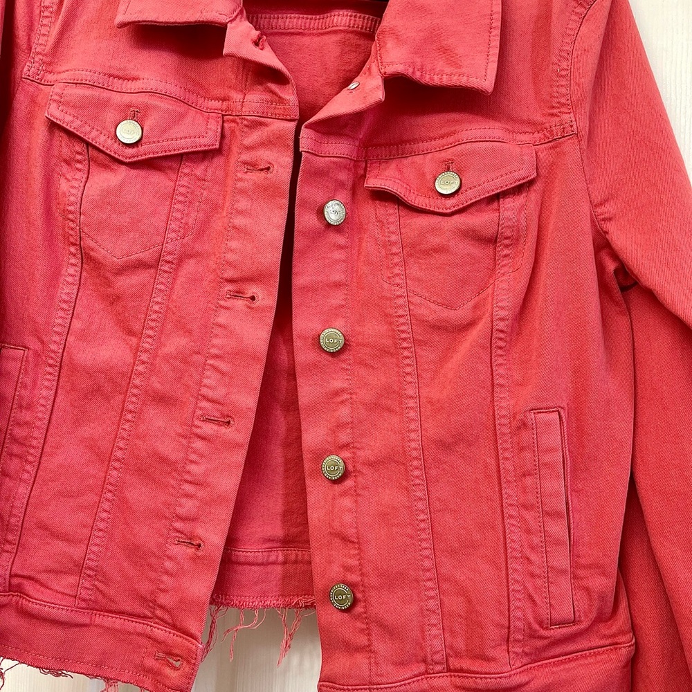 Loft Burnt Orange Distressed Jean Jacket  Size M - Picture 2 of 4